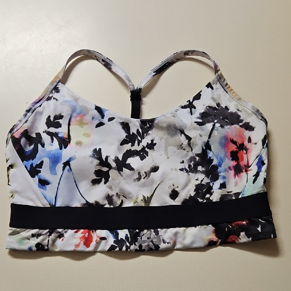 Floral Sports Bra with Black Band